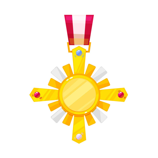 Gold medal, order, award, with a red and white ribbon. - Vetor, Imagem