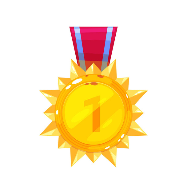 Gold medal, order, award, with red, white ribbon. Sports champion. - Vektor, obrázek