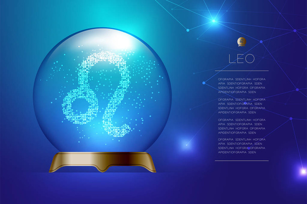 Знак Лео Зодиака в магическом стеклянном шаре, концепт-кассир с иллюстрацией дизайна на синем градиентном фоне с копировальным пространством, вектор EPS 10
 - Вектор,изображение
