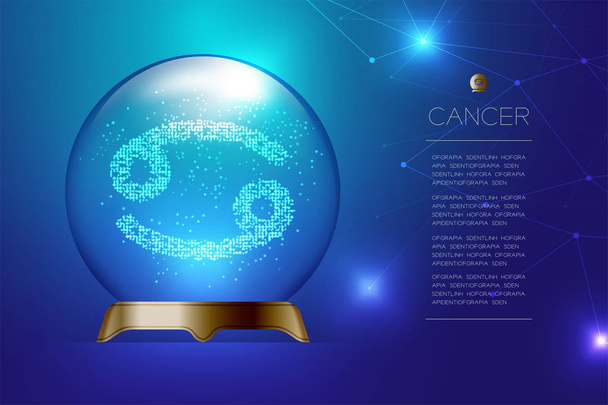 Знак зодіаку Рак у магічному скляному м'ячі, концепція дизайну текера Fortune на синьому градієнтному фоні з пробілом для копіювання, векторні eps 10
 - Вектор, зображення