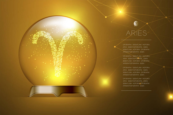 Znak zodiaku Baran w Magia szkła piłkę, Fortune teller koncepcja projektowania ilustracja na złote tło gradientowe z kopii przestrzeni, wektor eps 10 - Wektor, obraz