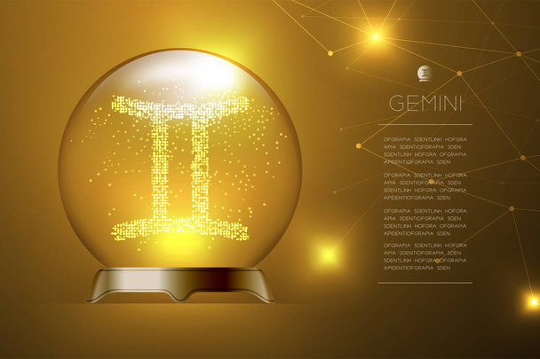 Gemini Zodiac sign in Magic glass ball, Fortune teller concept design illustration on gold gradient background with copy space, vector eps 10 - Vector, Image