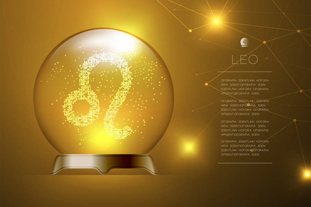 Signe du zodiaque Leo en boule de verre magique, illustration de conception de concept de caissier de fortune sur fond dégradé d'or avec espace de copie, vecteur eps 10
 - Vecteur, image