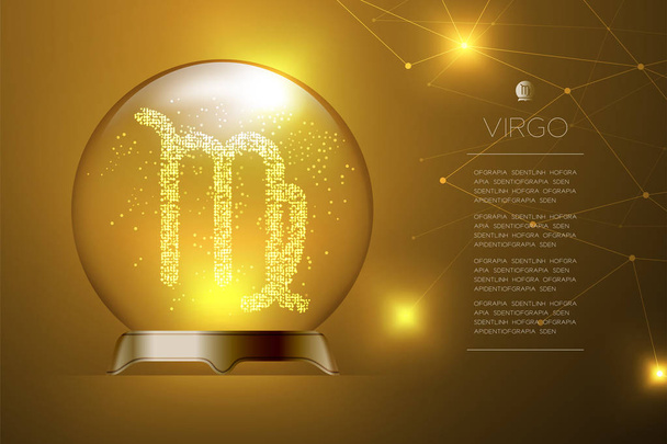 Znak zodiaku Panna w Magia szkła piłkę, Fortune teller koncepcja projektowania ilustracja na złote tło gradientowe z kopii przestrzeni, wektor eps 10 - Wektor, obraz