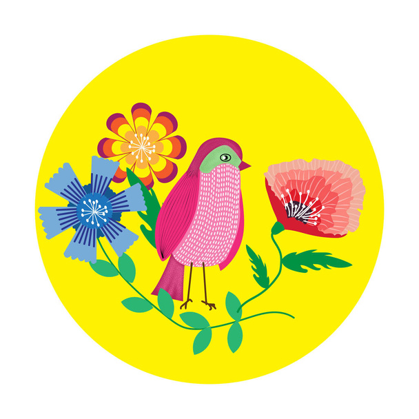 cute bird over floral background. vector illustration - Vettoriali, immagini