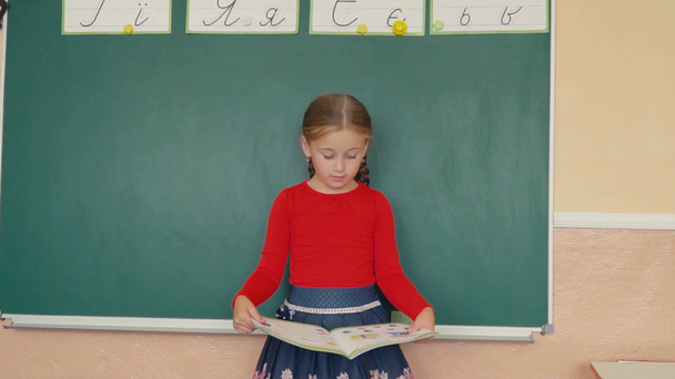 the girl is standing near the blackboard - Footage, Video