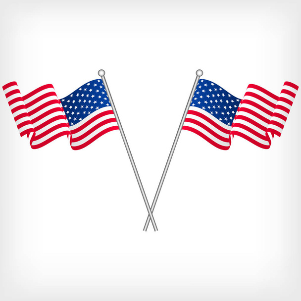 Reális zászlók, az Egyesült Államok nemzeti szimbólumok, az Egyesült Államok fehér alapon - Vektor, kép