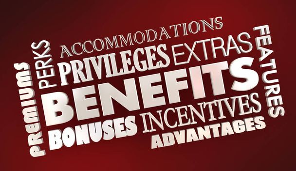 Benefits Advantages Bonuses Word Collage 3d Illustration - Valokuva, kuva