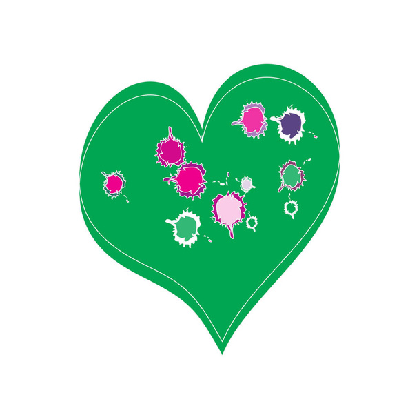 Bunte grüne Herz Vektor Illustration gefärbt. Irre, herzzerreißende Farben. Kinderstilzeichnung - Vektor, Bild