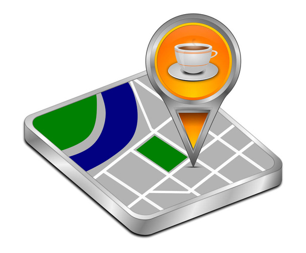 puntero naranja Mapa con una taza de café - Ilustración 3D
 - Foto, imagen