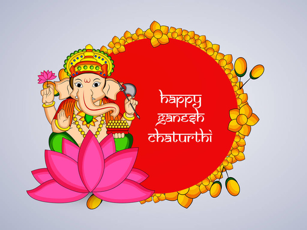 illust of Hindu Deus Ganesh com feliz Ganesh Chaturthi texto por ocasião do Festival Hindu Ganesh Chaturthi
  - Vetor, Imagem