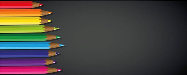 lápices de colores arco iris color negro fondo
 - Vector, Imagen