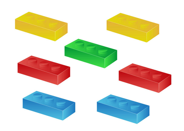 Építési játék kocka. Csatlakozó tégla. 3D izometrikus készlet - Vektor, kép