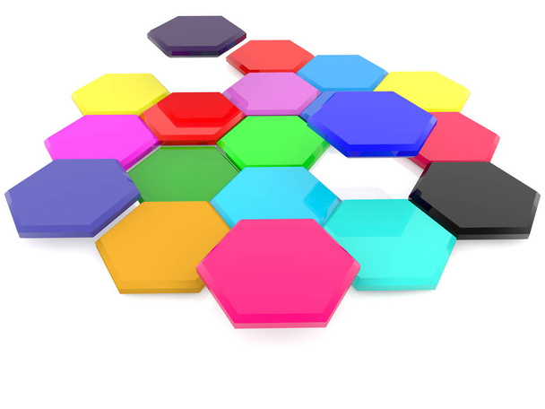 Colorful hexagons in white backgrounds - Фото, изображение
