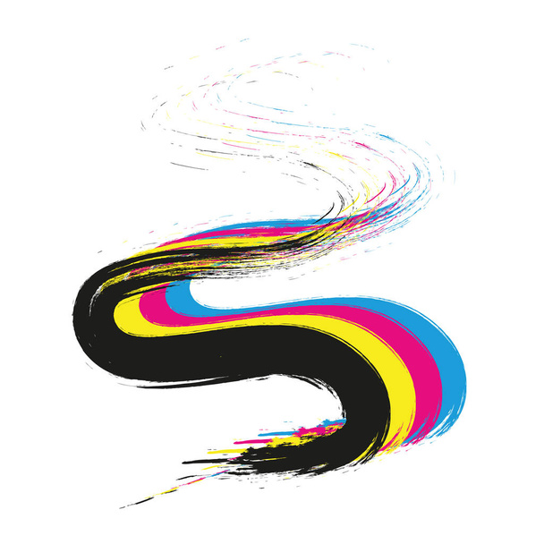 Tisk CMYK základních barev tahů štětce - Vektor, obrázek