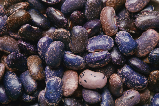 Close-up view of raw dry purple haricot beans texture - Foto, Imagem