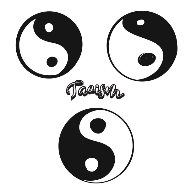  Sada ručně tažené taoismus symbolů - Vektor, obrázek