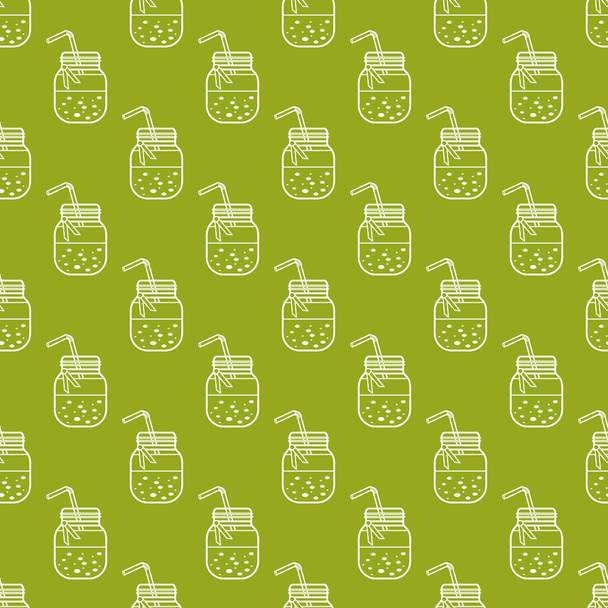 Seamless pattern with smoothie in jars and tubes. Healthy eating habits. Easy cooking process. - Vecteur, image