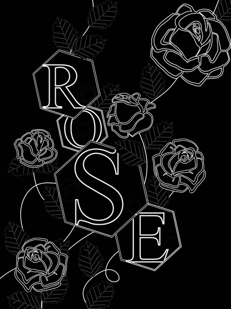 Křída růže s nápisem Rose. Dopisy, pupeny a listy - Fotografie, Obrázek