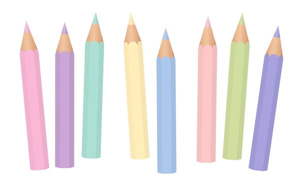 Pastel colors. Soft colored baby crayons. Short pencils loosely arranged. Isolated vector illustration on white background. - Vector, Image