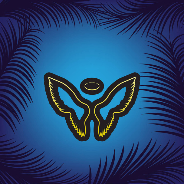 Ilustración del signo de alas. Vector. Icono dorado con contorno negro
  - Vector, Imagen