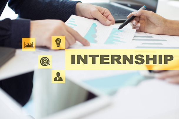 Internship text on virtual screen. Business, education and internet concept.  - Foto, imagen