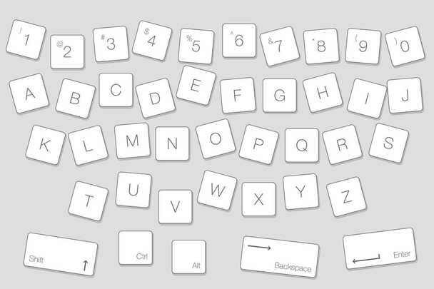 Wektor klawiatury komputera list kluczy. Na białym tle białe przyciski w kolejności alfabetycznej - Wektor, obraz