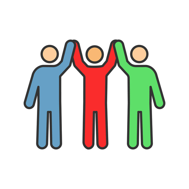 Goede doelen organisatie kleur pictogram. Eenheid in verscheidenheid. Mensen hand in hand omhoog. Teamwerk. Stichting. Gemeenschap. Vriendschap. Geïsoleerde vectorillustratie - Vector, afbeelding