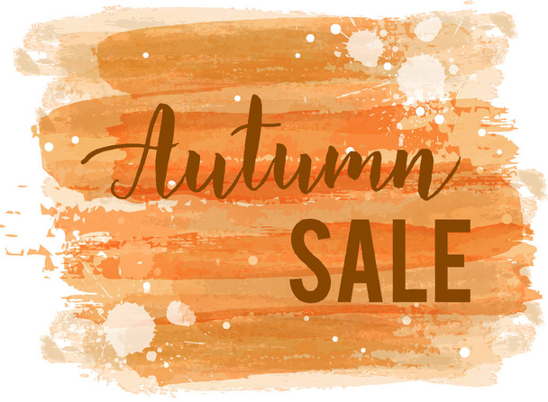 Brushed watercolor  background with handwritten modern calligraphy text "Autumn sale". Sale promotion trendy banner - Vector, imagen