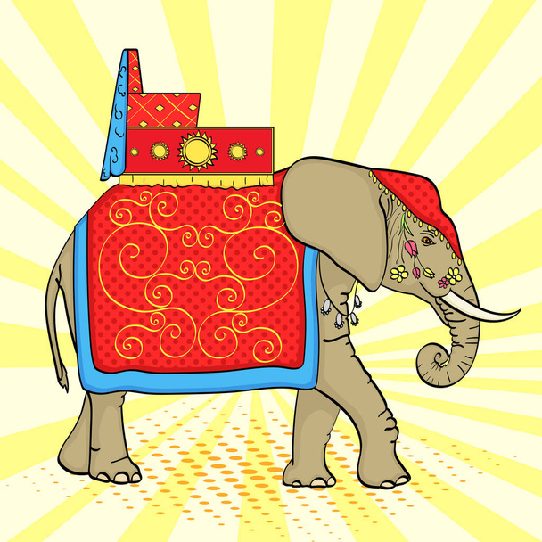 Pop sanat arka plan, Hindistan, kutsal bir hayvan, bir tatil için süslemeler fil. Vektör - Vektör, Görsel