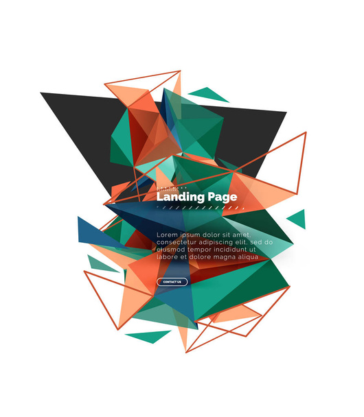 Τριγωνική σχεδίαση αφηρημένα φόντο, σελίδας προορισμού. Χαμηλή πολυ στυλ πολύχρωμα τρίγωνα σε λευκό - Διάνυσμα, εικόνα
