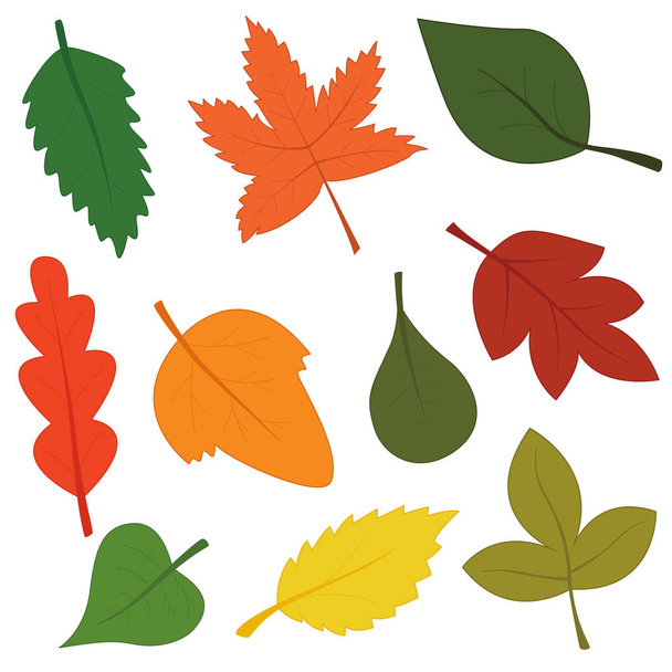 こんにちは、秋。印刷用フラット スタイルでデザインのカラフルな背景は。オレンジ、黄色、緑、赤のベクトルのパターンと web バナーを残します。9 月 10 月 11 月. - ベクター画像