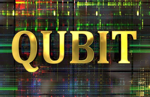 'QUBIT' palabra en oro sobre fondo electrónico
 - Foto, Imagen