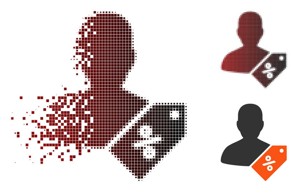 Ikona značky poškozené Pixel polotónů uživatele sleva - Vektor, obrázek