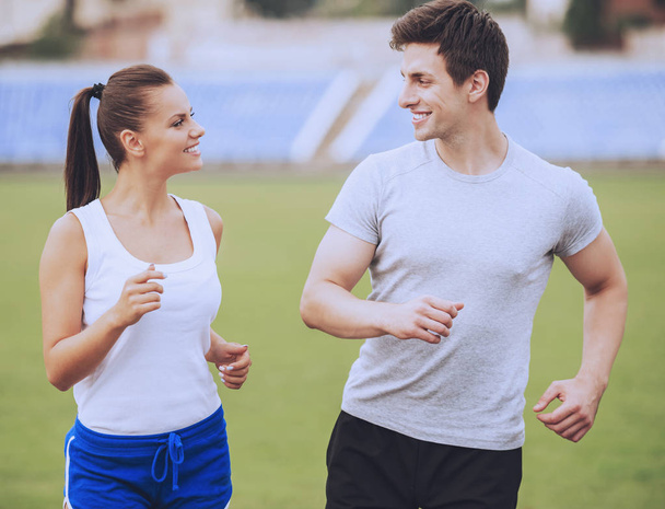 Young Happy Couple During Jogging in Morning. - Photo, Image