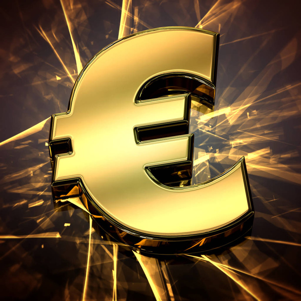 Primer plano en un símbolo dorado del euro con luz cáustica
 - Foto, imagen
