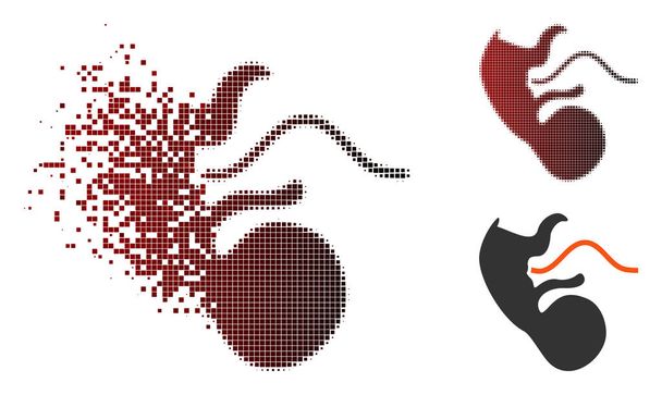 Verstreutes Pixel-Halbton-Embryo-Symbol für Menschenaffen - Vektor, Bild