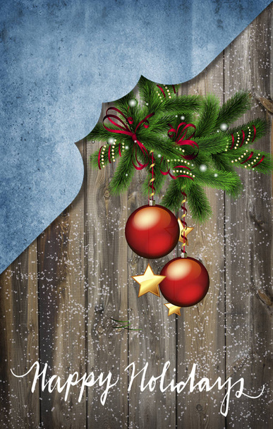 Vánoční přání s krásné kuličky a větve jedle. - Fotografie, Obrázek