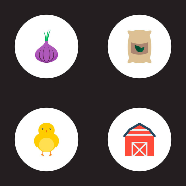 Ensemble d'icônes de récolte symboles de style plat avec des sacs cultivés, oignon, grange et autres icônes pour la conception de logo de votre application mobile Web
. - Vecteur, image