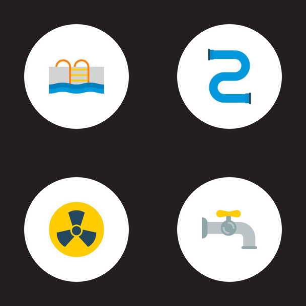 Zestaw symboli płaski miejskich ikony z kanalizacji, promieniowanie, rurociągu i inne ikony dla projektu logo mobilnych aplikacji sieci web. - Wektor, obraz