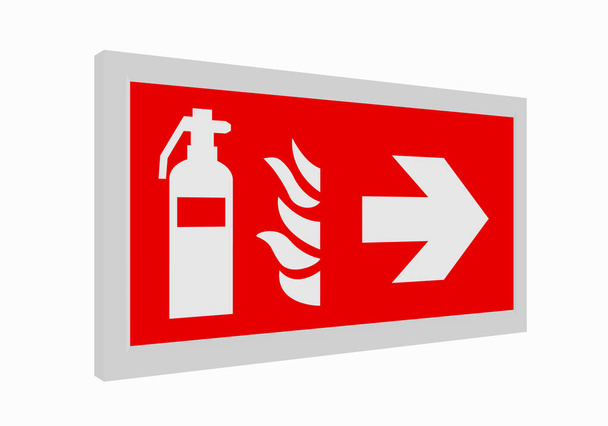 Segnale di protezione antincendio secondo l'attuale forma di ASR A1.3: estintore sulla destra. rendering 3d
 - Foto, immagini