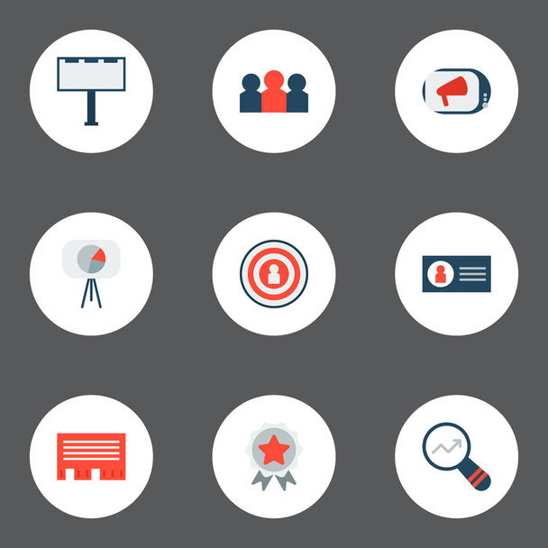 Ensemble d'icônes marketing symboles de style plat avec cible, campagne, audience et autres icônes pour la conception de logo de votre application mobile Web
. - Photo, image