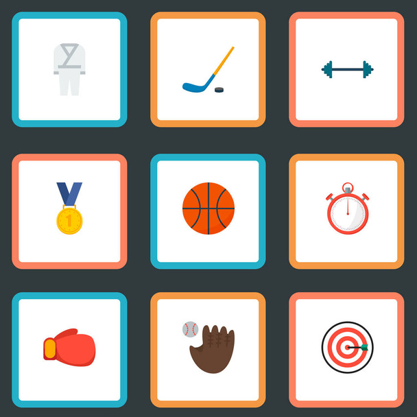 Set di icone sportive simboli in stile piatto con medaglia vincente, cronometro, bastone da hockey e altre icone per il tuo design del logo dell'app mobile web
. - Foto, immagini