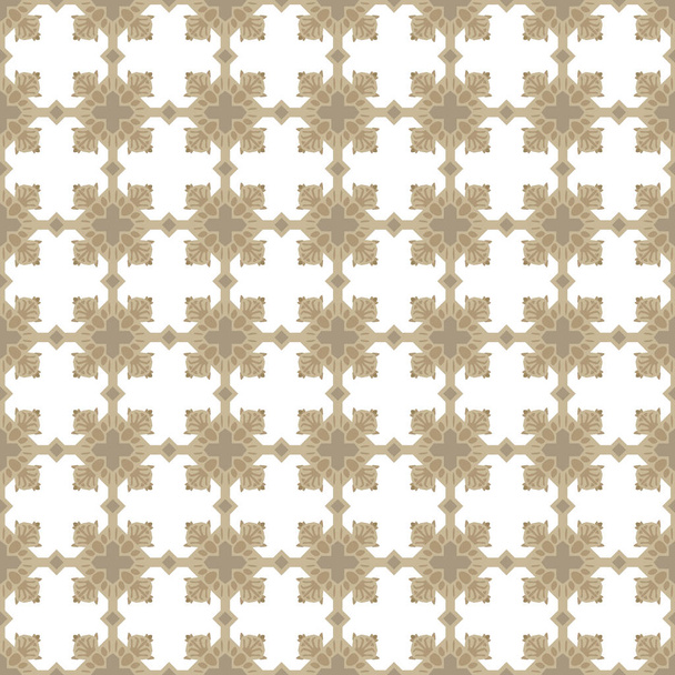 Golden beige square crossed ornaments on white background seamless vector pattern. - Vektor, Bild