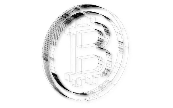 Schwarz-weiß durchsichtige Schraffurlinien der Coin-Bitcoin-Ikone der gemieteten Kryptowährung. Vektorillustration - Vektor, Bild