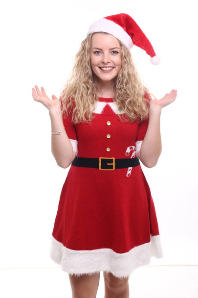 Happy blonde girl in christmas costume - Photo, Image