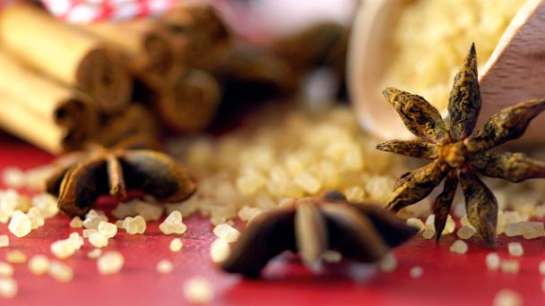 Cinnamon stick quills cooking spices macro closeup, selective focus. - Photo, Image