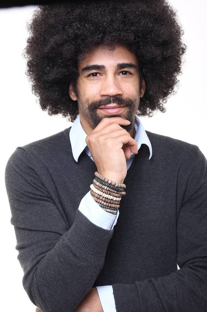 Happy black man posing on white background - Foto, Imagem