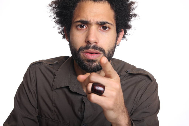 Serious black man on white background - Фото, зображення