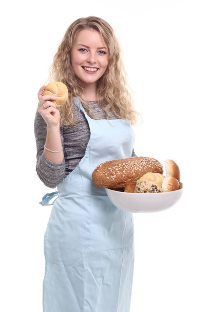 Woman holding bowl with different breads - Φωτογραφία, εικόνα